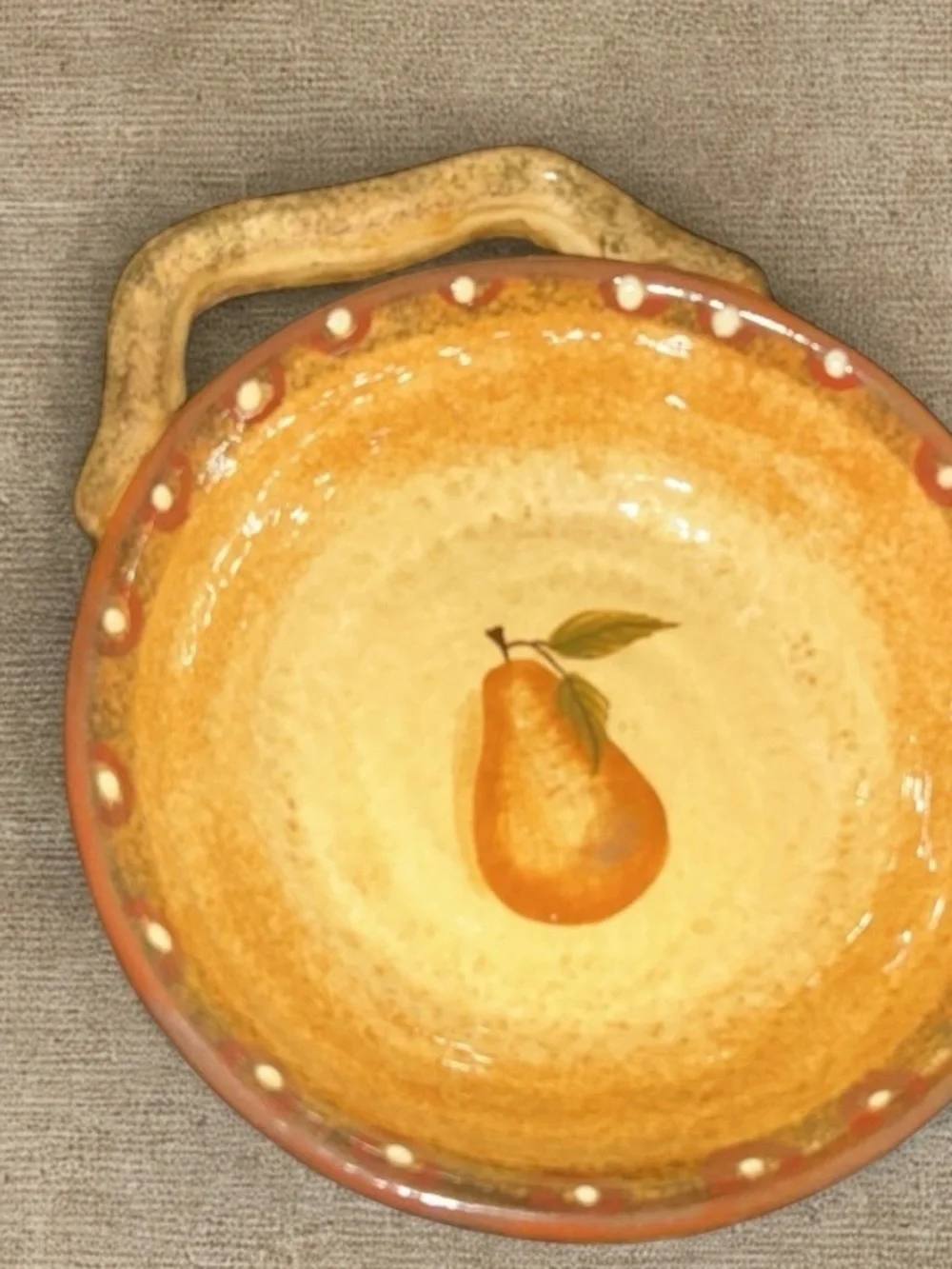 Hand-Painted Ceramic Pear Serving Bowl in Yellow and Orange